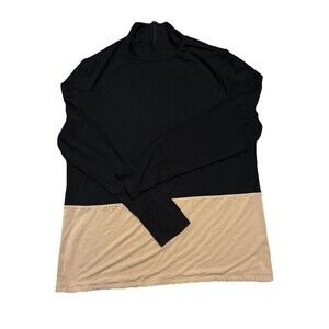 Talbots Women’s Tan Black Mock Neck Tunic Blouse Size XL Long Sleeve Casual